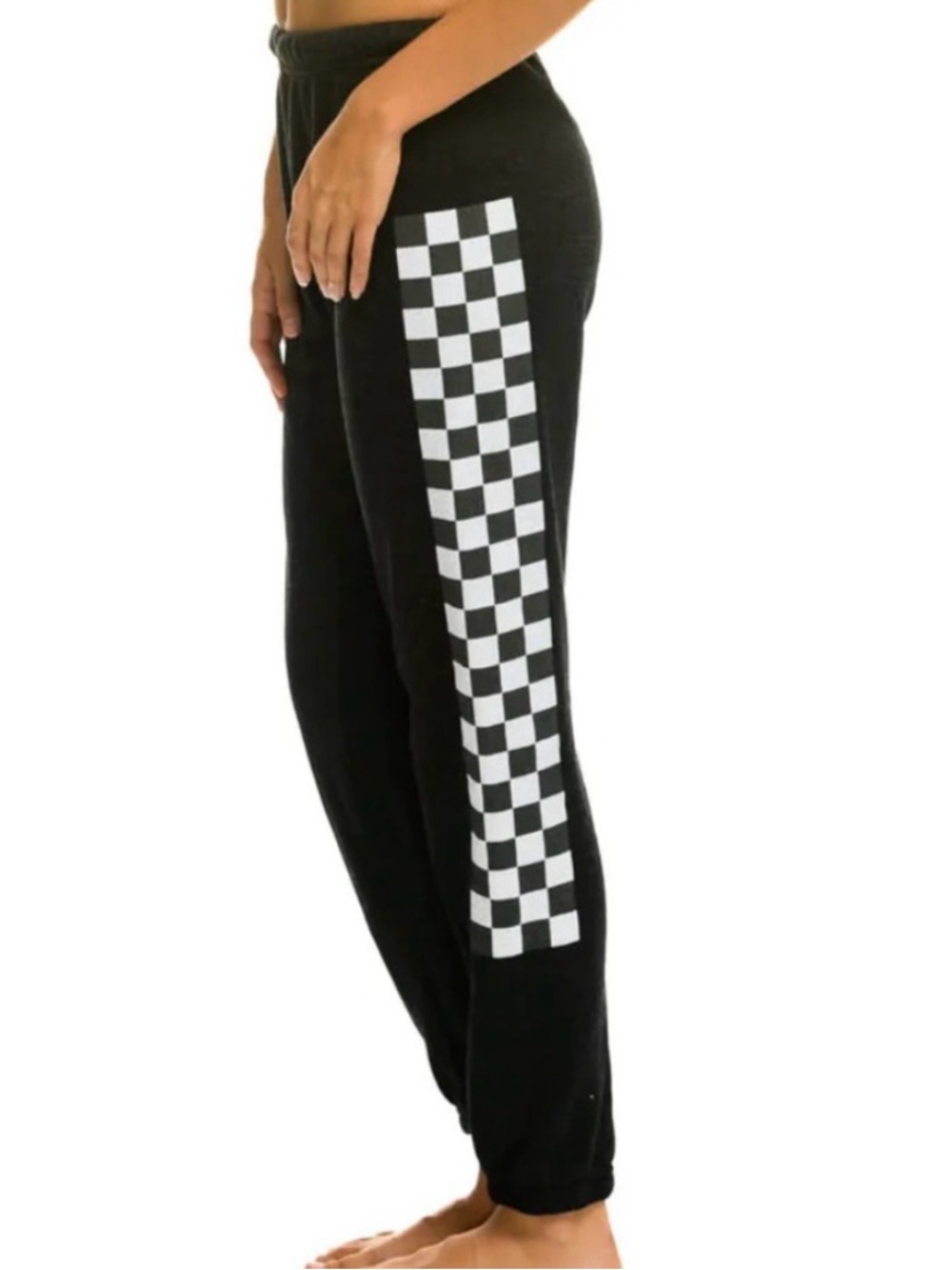 Black Aviator Nation Sweatpants with White Checkerboard